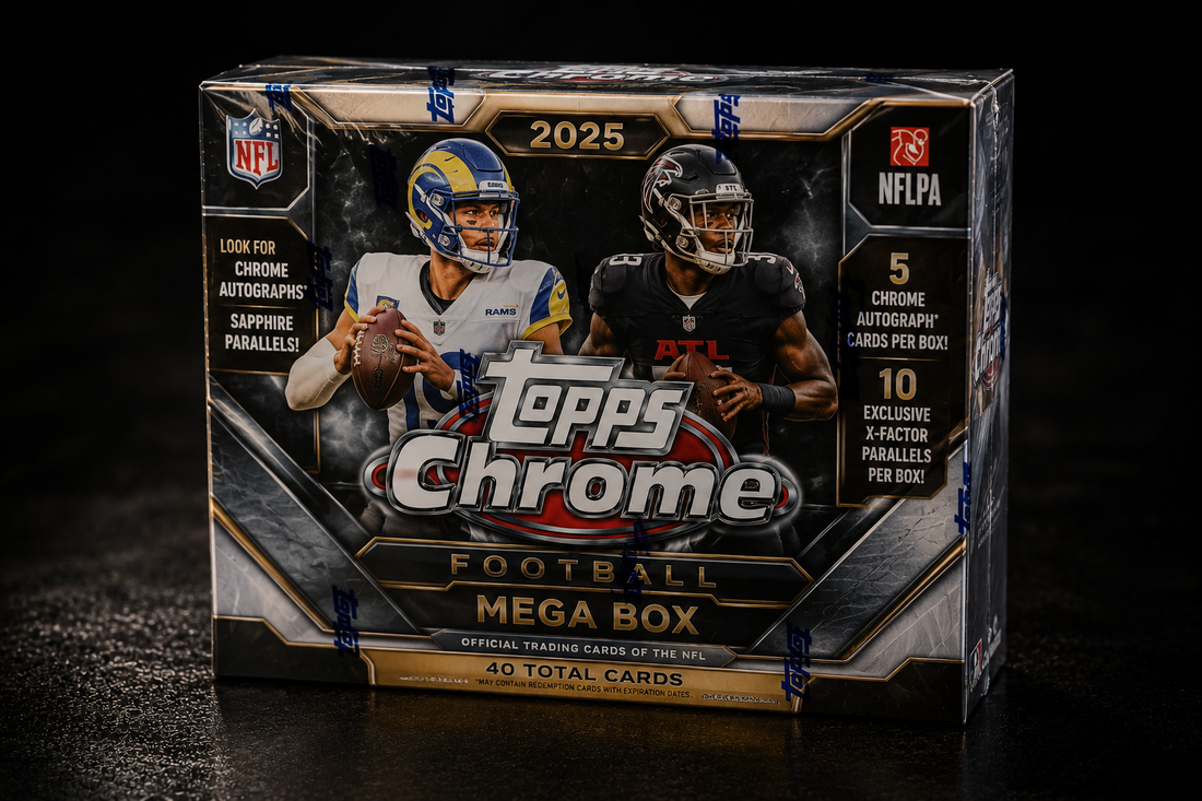 2025 Topps Chrome Football Mega Box | Factory Sealed NFL Trading Cards (7 Packs, 42 Cards)
